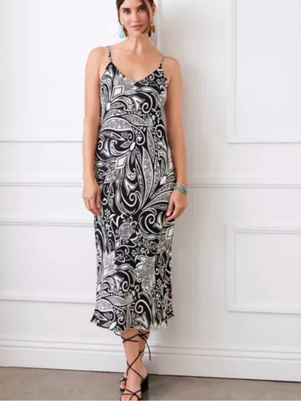 Karen Kane Black & White Paisley Midi Slip Dress